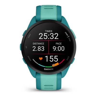 GARMIN Forerunner 165 Music Smart Watch (43mm., Turquoise/Aqua Case, Turquoise/Aqua Band)